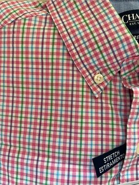 Chaps Men's Pink, Green & Blue Multi-Check Button-Down Shirt NWT size S